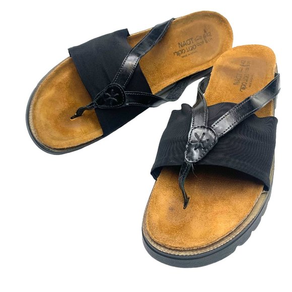 NAOT Orion Leather and‎ Elastic Thong Slide Comfort Sandal Womens - Picture 1 of 12